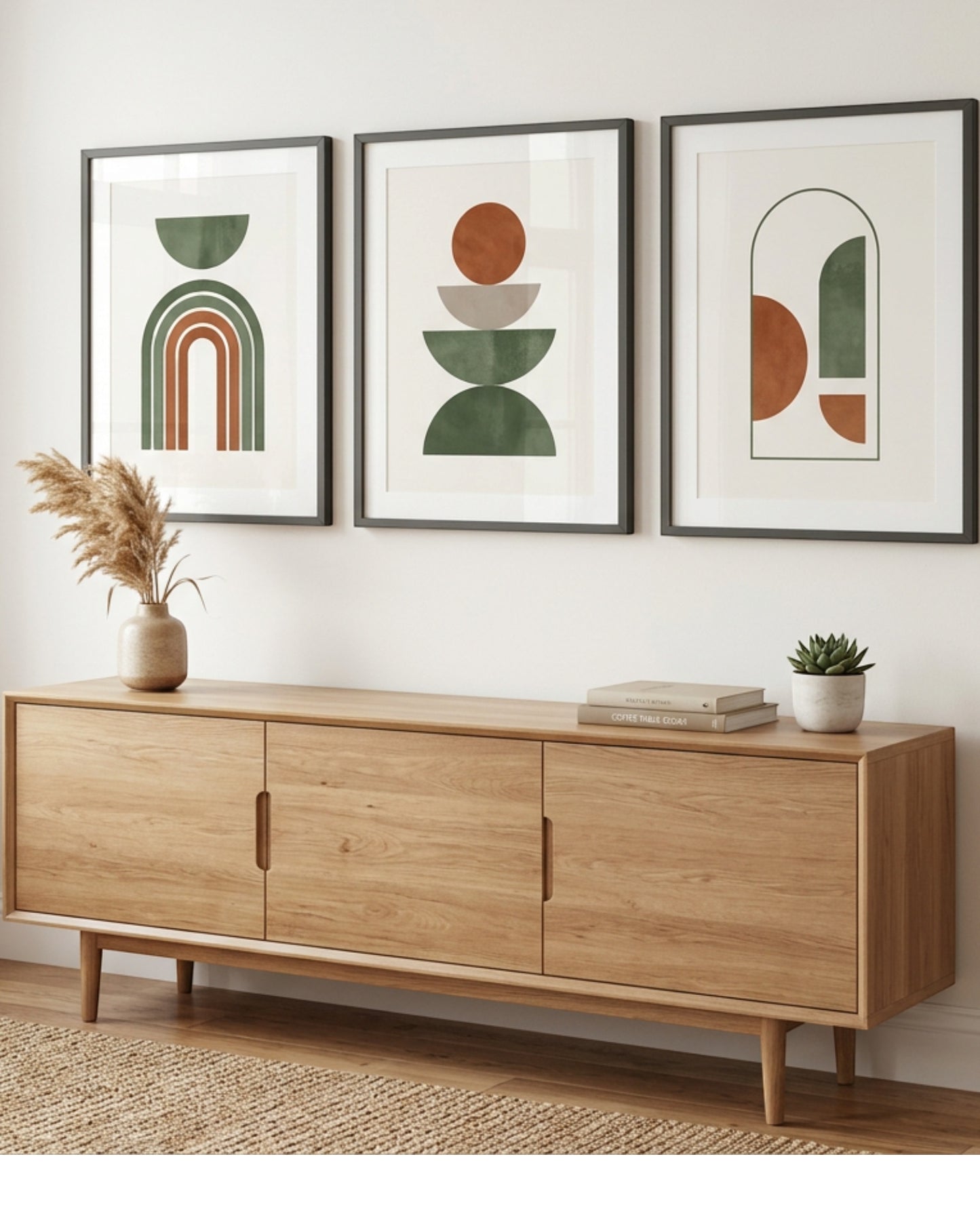 Purelao Abstract Geometric Framed Wall Art Set of 3 40 x 50 cm Graphite - Lifestyle view
