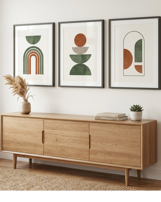 Purelao Abstract Geometric Framed Wall Art Set of 3 40 x 50 cm Graphite - Lifestyle view