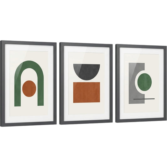 Purelao Abstract Geometric Framed Wall Art Set of 3 40 x 50 cm Graphite - Product view