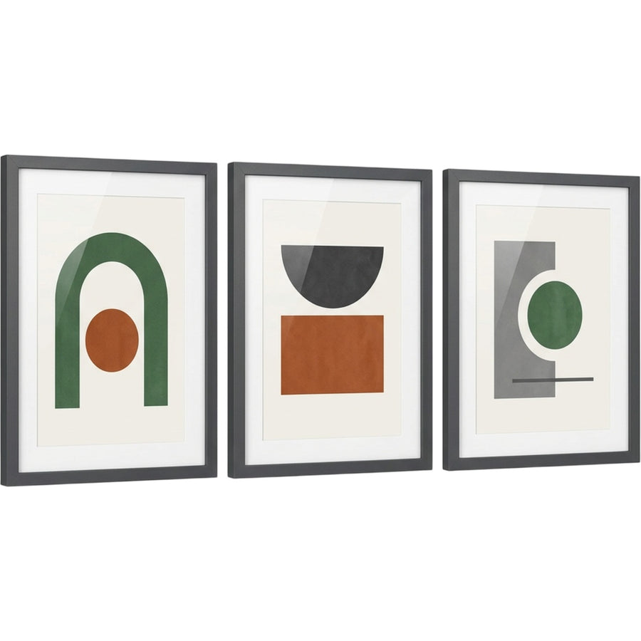 Purelao Abstract Geometric Framed Wall Art Set of 3 40 x 50 cm Graphite